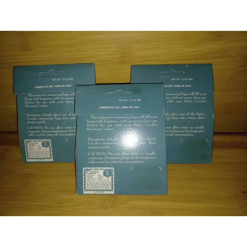 3 Boxes Betty Crocker  Potpourri Fragrance Simmering Bags 4 Per Box Vintage 1999